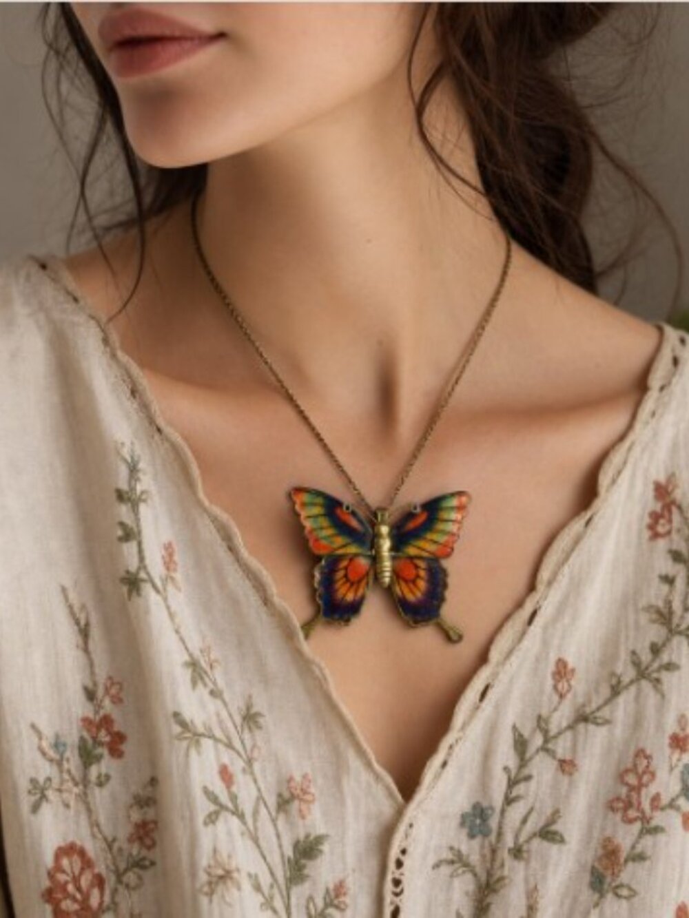 Vintage 1940s Gold-Tone Multicolored Enamel Butterfly Brooch & Pendant - Picture 5 of 11